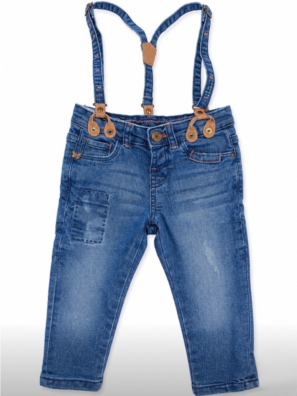 💥4/$20💥 Zara BabyGirl Jeans Detachable Suspenders Butterfly Size 9-12M